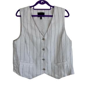 Banana Republic Sz 16 Tall Riva Vest 100% Linen  Pinstriped Tailored Button-up